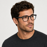 Model wearing Atlas Square Optical Frames in a natural lifestyle setting
