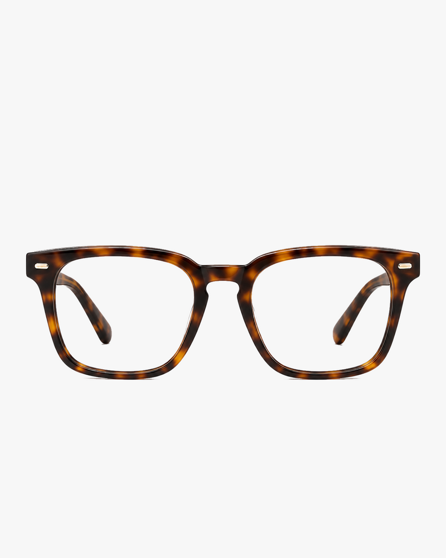 Atlas Square Optical Frames in Tortoise Brown, front view on a light gray studio background