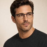 Model wearing Ridge Titanium Optical Frames in a natural lifestyle setting