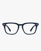 Atlas Square Optical Frames in Navy Slate, front view on a light gray studio background