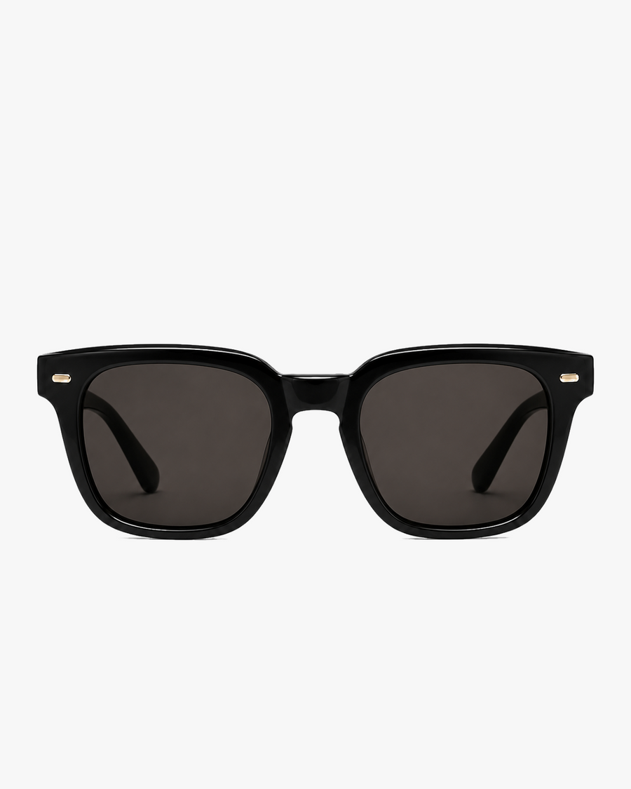 Harbor Polarized Sunglasses in Black and Smoke Polarized, front view on a light gray studio background