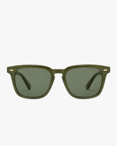 Harbor Polarized Sunglasses in Olive and Green Polarized, front view on a light gray studio background