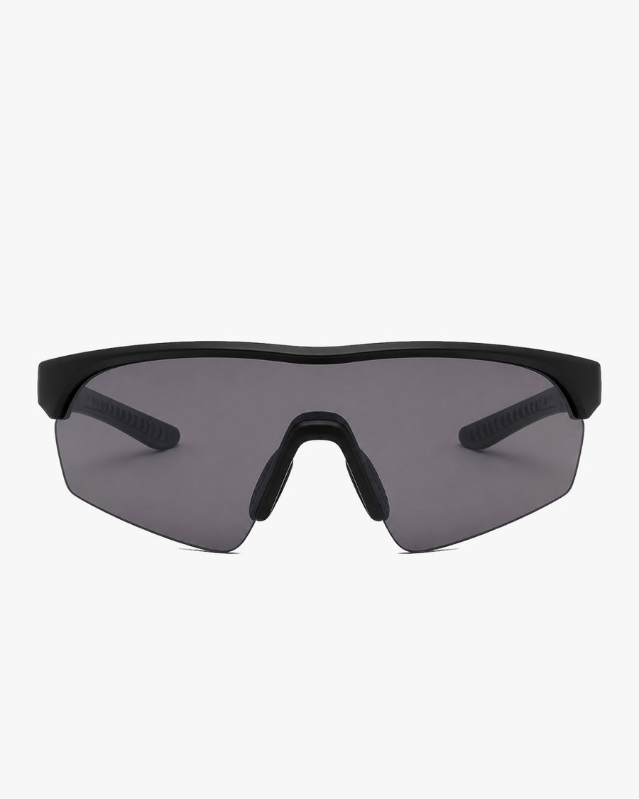 Summit Sport Shield Glasses in Smoke Grey, front view on a light gray studio background