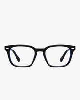 Metro Blue Light Frames in Black, front view on a light gray studio background
