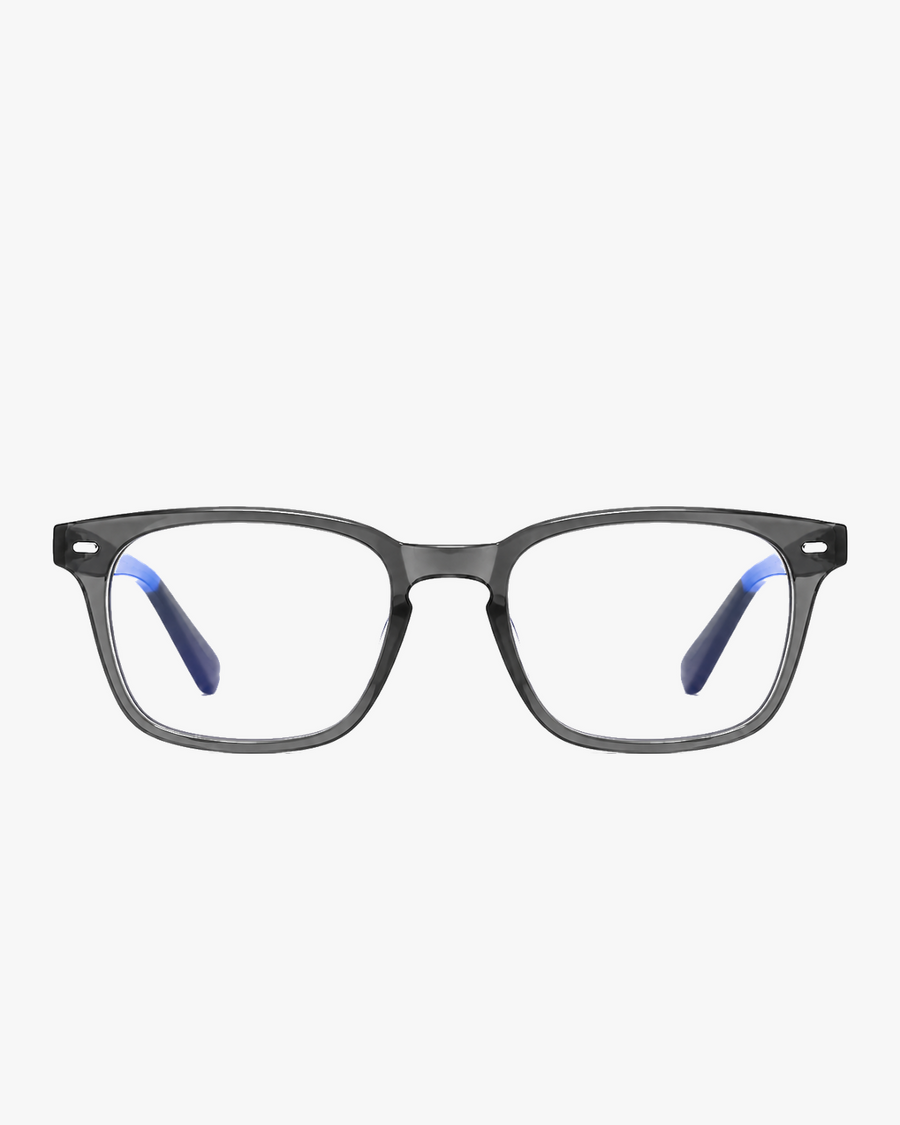Metro Blue Light Frames in Graphite, front view on a light gray studio background