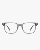 Metro Blue Light Frames in Clear Grey, front view on a light gray studio background