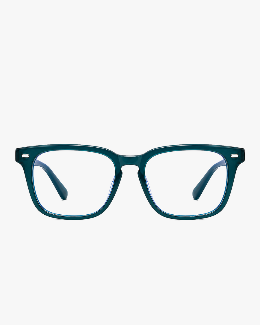 Metro Blue Light Frames in Deep Teal, front view on a light gray studio background