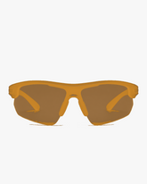 Aero Wrap Sports Glasses in Amber Trail, front view on a light gray studio background