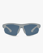 Aero Wrap Sports Glasses in Silver Mirror, front view on a light gray studio background