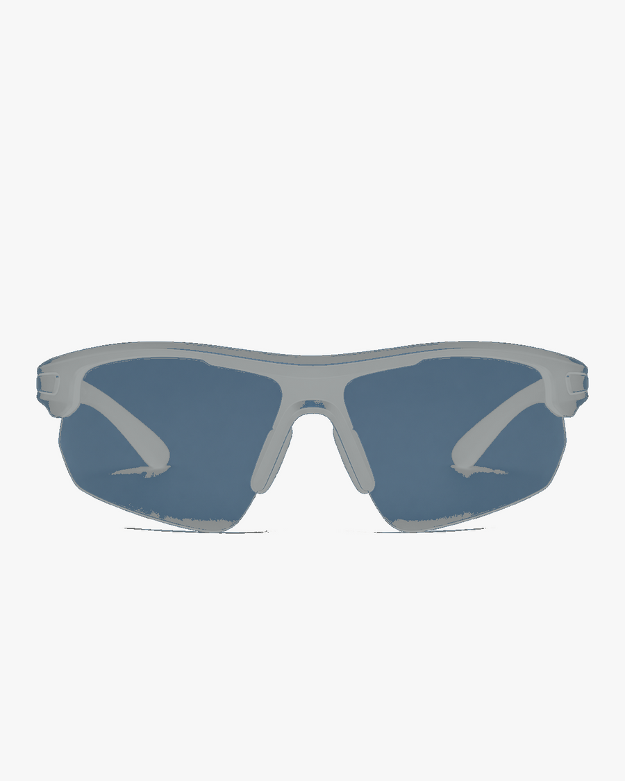 Aero Wrap Sports Glasses in Silver Mirror, front view on a light gray studio background
