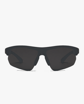 Aero Wrap Sports Glasses in Smoke Black, front view on a light gray studio background