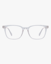 Aurora Blue Light Glasses in Crystal Clear, front view on a light gray studio background
