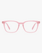 Aurora Blue Light Glasses in Soft Pink, front view on a light gray studio background