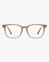 Aurora Blue Light Glasses in Warm Tortoise, front view on a light gray studio background
