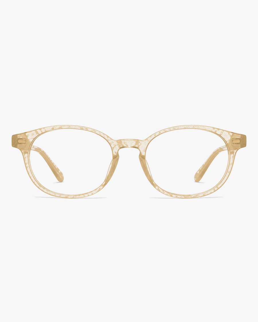 Celeste Oval Optical Frames in Champagne Crystal, front view on a light gray studio background