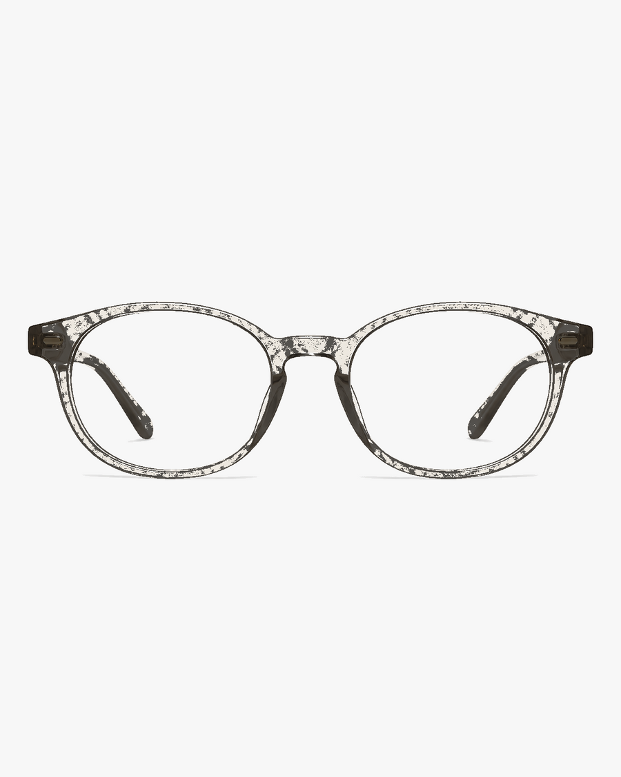 Celeste Oval Optical Frames in Gloss Black, front view on a light gray studio background