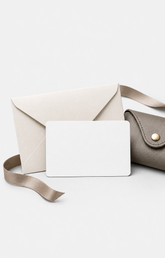 Eyra eyewear gift card with envelope, ribbon, and glasses case accent
