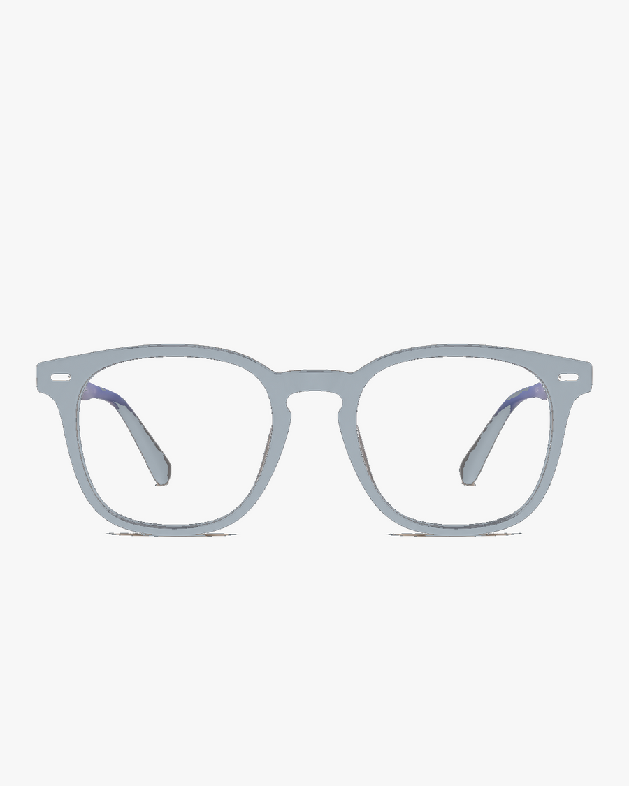 Keystone Blue Light Glasses in Clear Smoke, front view on a light gray studio background