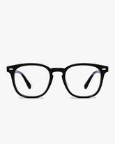 Keystone Blue Light Glasses in Matte Black, front view on a light gray studio background