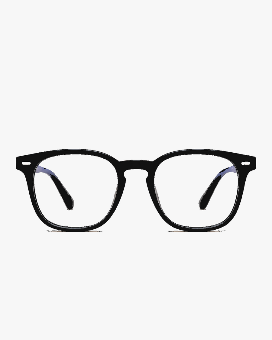 Keystone Blue Light Glasses in Matte Black, front view on a light gray studio background