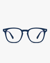 Keystone Blue Light Glasses in Midnight Blue, front view on a light gray studio background