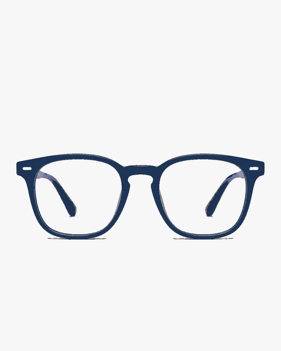 Keystone Blue Light Glasses in Midnight Blue, front view on a light gray studio background