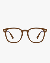 Keystone Blue Light Glasses in Walnut Tortoise, front view on a light gray studio background