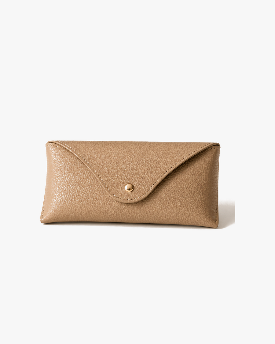 Leather Glasses Case eyewear accessory, front view on a light gray studio background