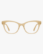 Luna Cat-Eye Optical Frames in Champagne Crystal, front view on a light gray studio background