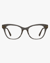 Luna Cat-Eye Optical Frames in Gloss Black, front view on a light gray studio background