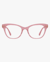 Luna Cat-Eye Optical Frames in Rose Blush, front view on a light gray studio background