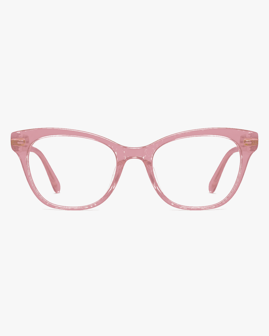 Luna Cat-Eye Optical Frames in Rose Blush, front view on a light gray studio background