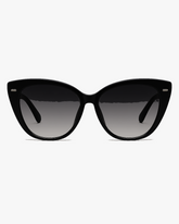 Maris Butterfly Sunglasses in Black and Smoke Gradient, front view on a light gray studio background