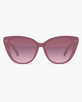 Maris Butterfly Sunglasses in Rose Crystal and Mauve, front view on a light gray studio background