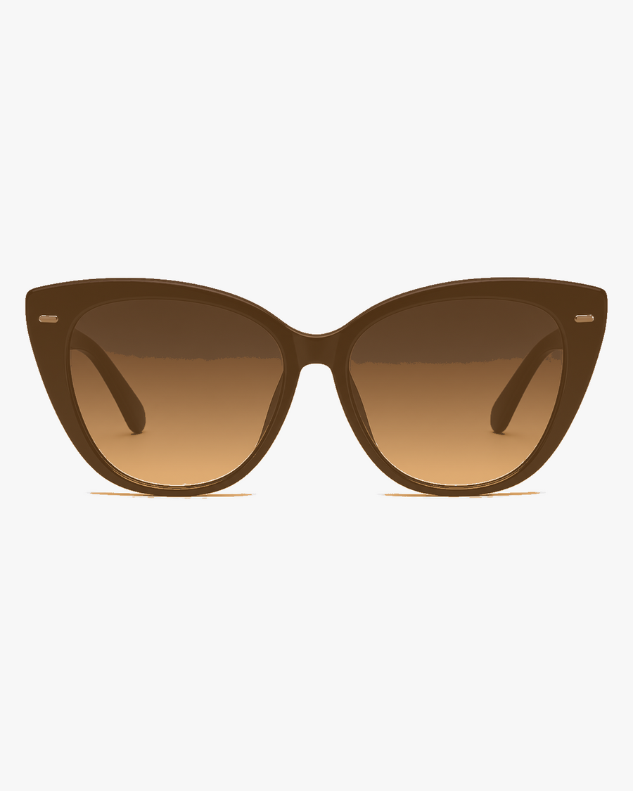 Maris Butterfly Sunglasses in Tortoise and Amber, front view on a light gray studio background