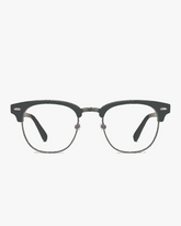 Mercer Browline Optical Frames in Black and Gunmetal, front view on a light gray studio background