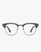 Mercer Browline Optical Frames in Black and Gunmetal, front view on a light gray studio background