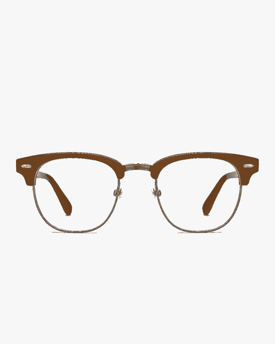 Mercer Browline Optical Frames in Tortoise and Gold, front view on a light gray studio background