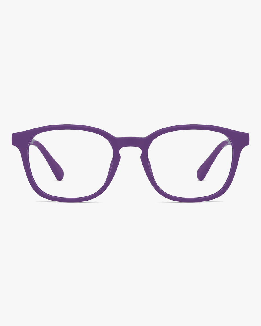 Mini Flex Kids Frames in Berry, front view on a light gray studio background