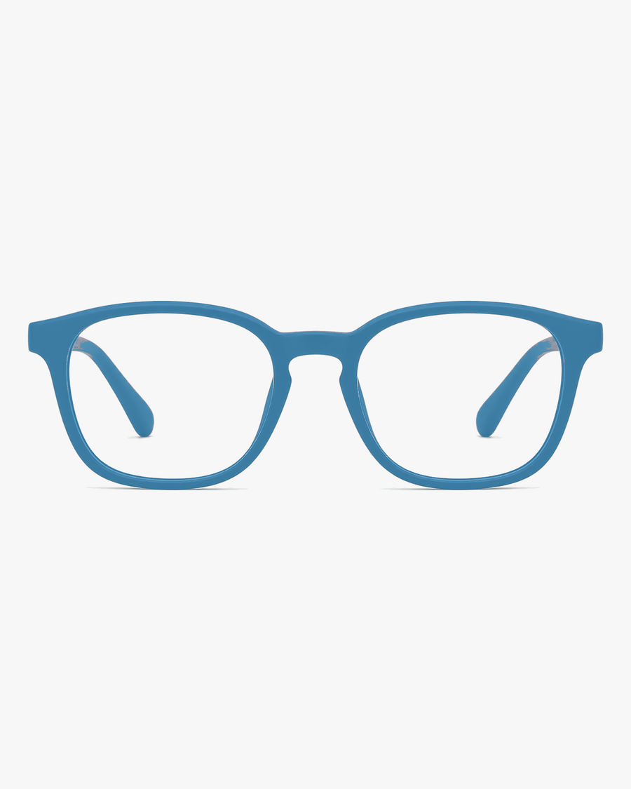 Mini Flex Kids Frames in Clear Blue, front view on a light gray studio background
