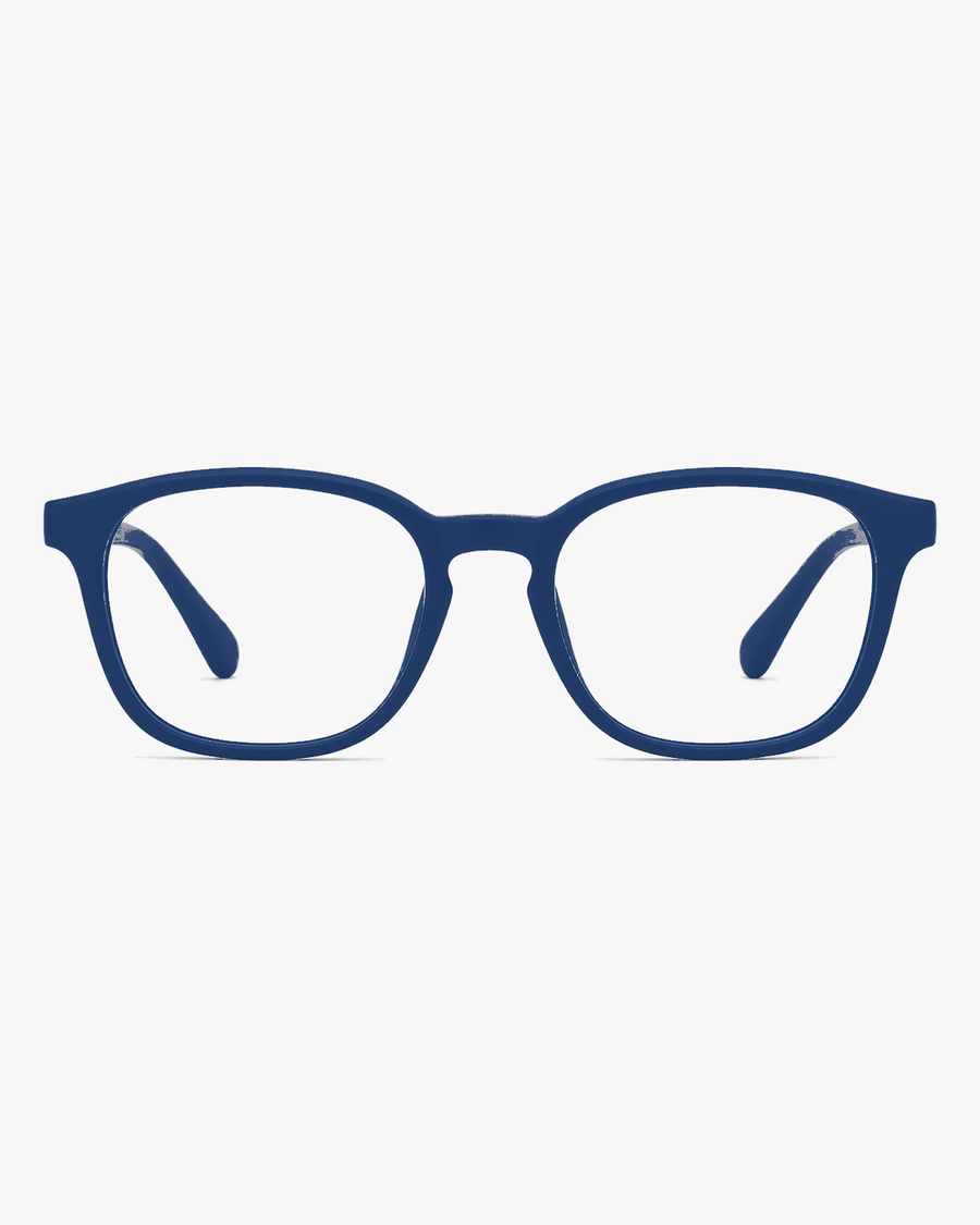 Mini Flex Kids Frames in Navy, front view on a light gray studio background