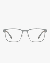 Ridge Titanium Optical Frames in Brushed Silver, front view on a light gray studio background