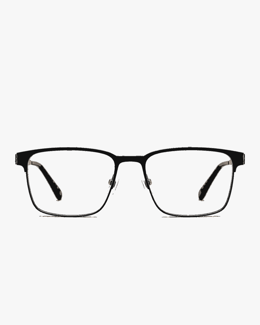 Ridge Titanium Optical Frames in Matte Black, front view on a light gray studio background