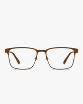 Ridge Titanium Optical Frames in Tortoise Gunmetal, front view on a light gray studio background