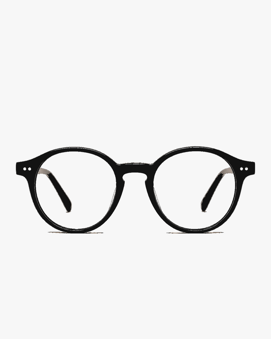 Rowan Round Optical Frames in Black, front view on a light gray studio background