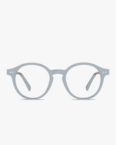 Rowan Round Optical Frames in Crystal Grey, front view on a light gray studio background