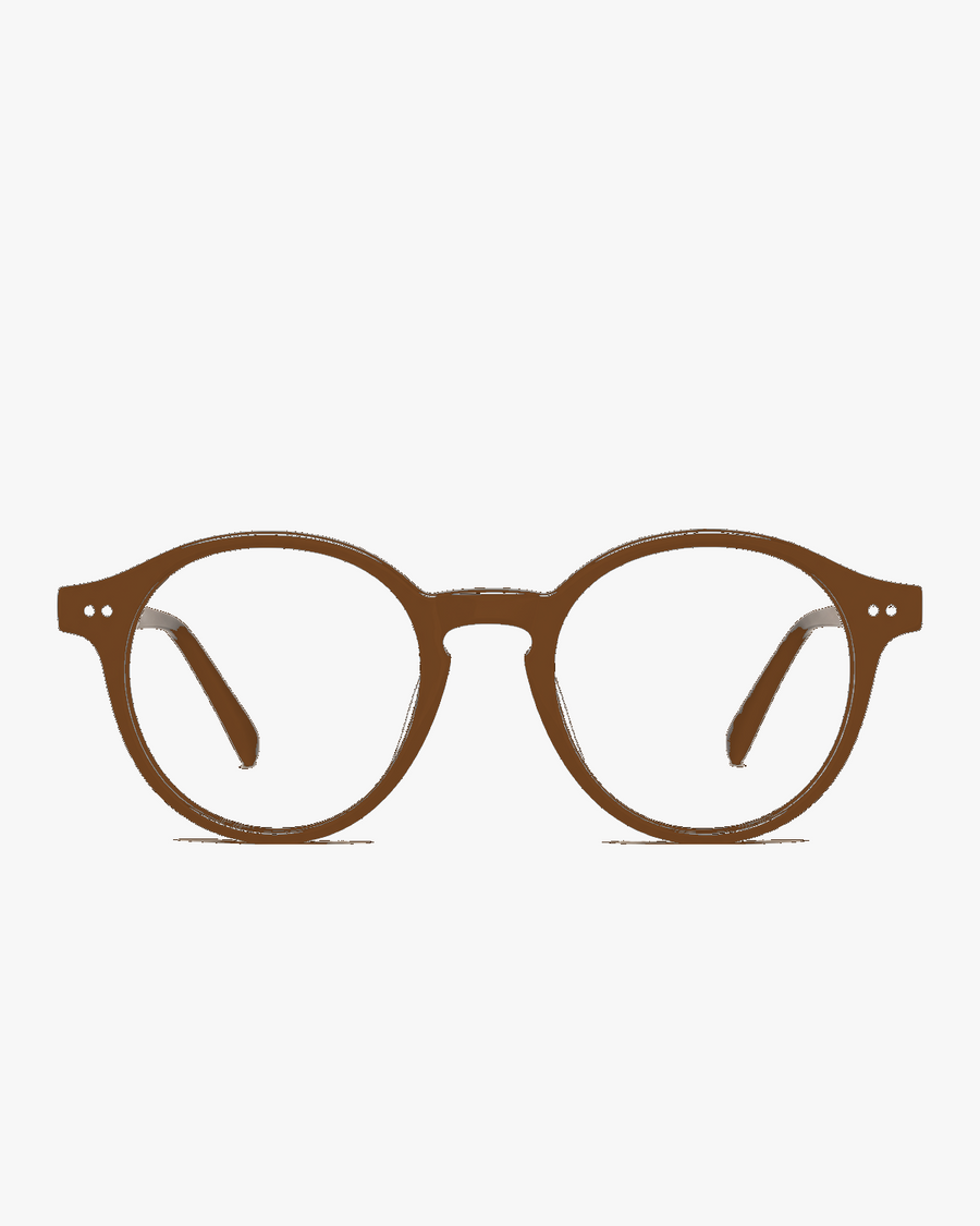 Rowan Round Optical Frames in Honey Tortoise, front view on a light gray studio background
