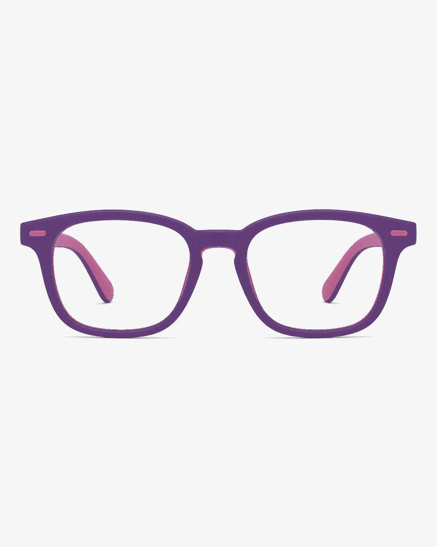 Scout Kids Optical Frames in Berry Lilac, front view on a light gray studio background