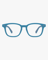 Scout Kids Optical Frames in Clear Aqua, front view on a light gray studio background
