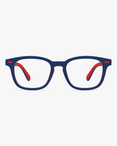 Scout Kids Optical Frames in Navy Red, front view on a light gray studio background